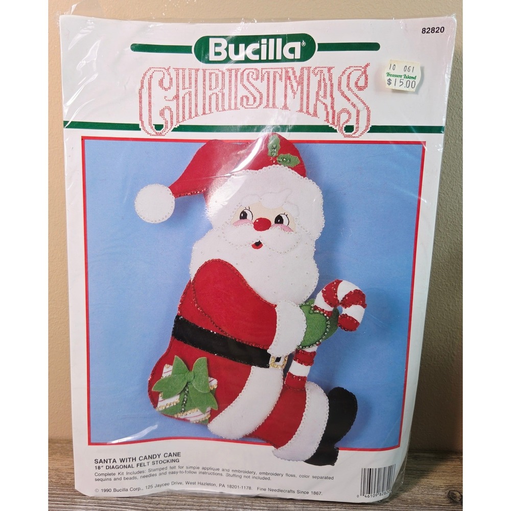 Bucilla Santa with Candy Cane Felt Stocking Kit 18" Vintage 1990 Christmas 82820